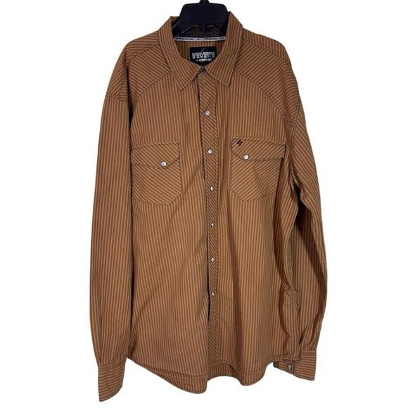 Garth Brooks Seven By Cinch Button Up Shirt Mens Sz XL Brown Stripes Pearl Snap - Picture 1 of 11